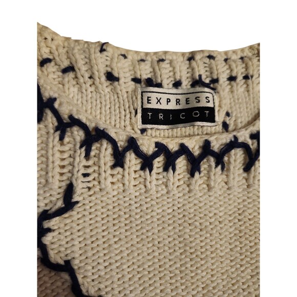 Vintage Express Tricot Oversized Sweater Womens L Cream Americana Fisherman 90s - Picture 5 of 8